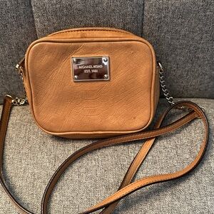 Michael Kors Cognac Brown Leather Crossbody Camera Bag